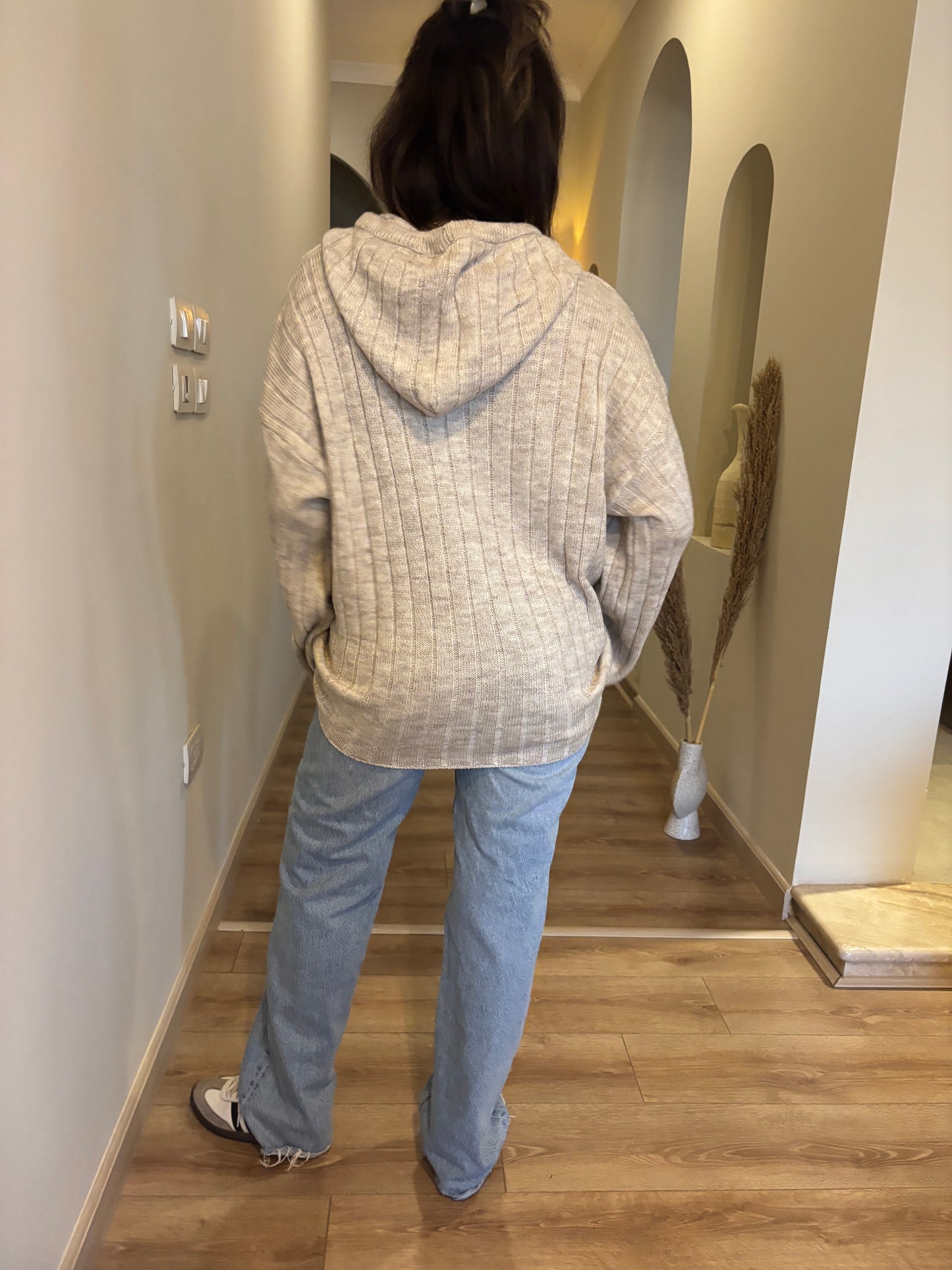 Beige Knit Hoodie