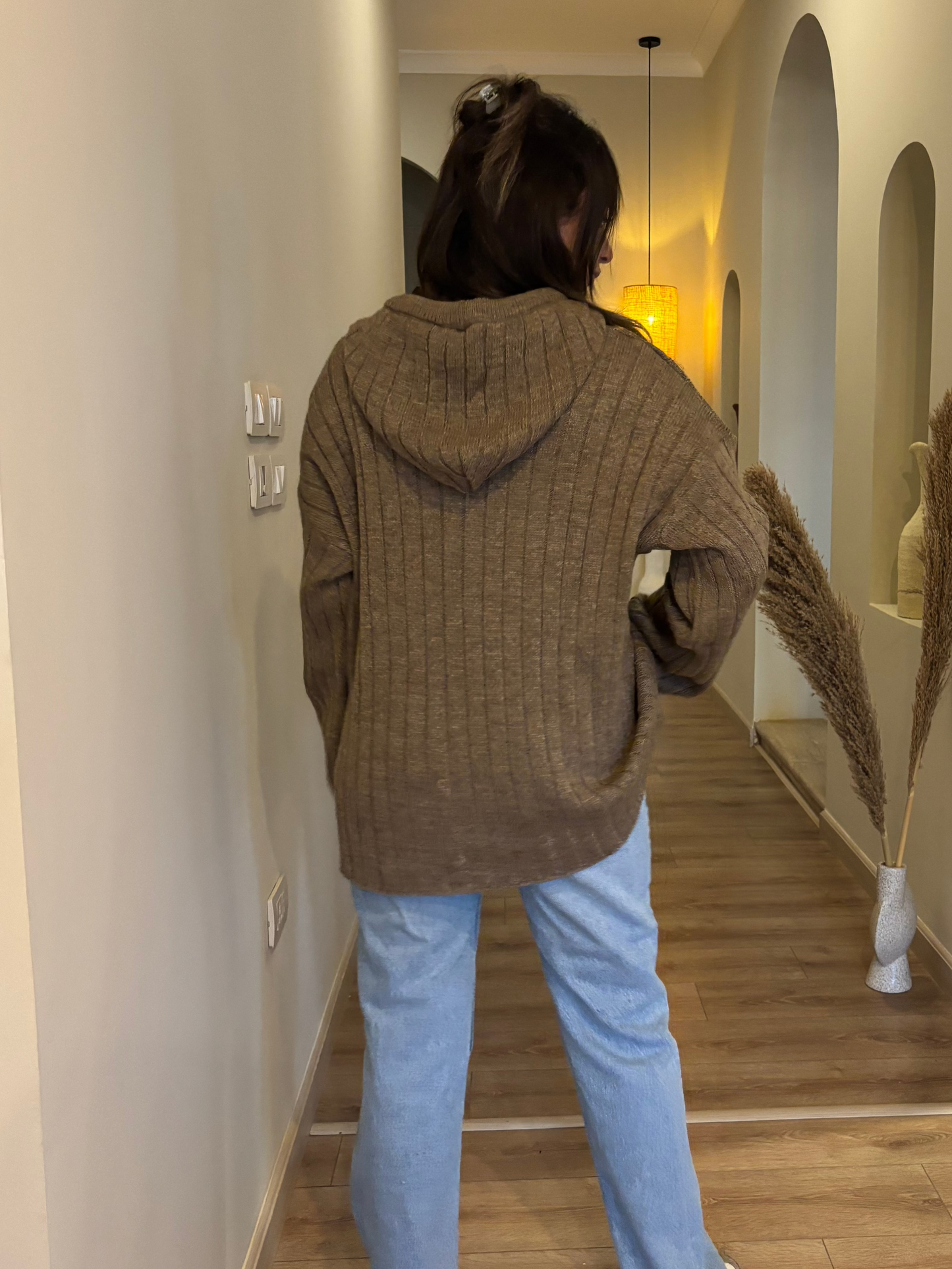 Brown Knit Hoodie